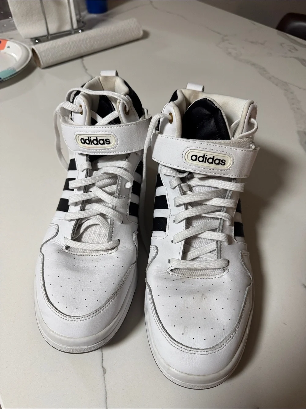 Adidas Postmove Mid Mens White and Black Mid-Top Sneakers with Strap